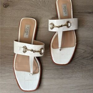 Steven New York White Croc-Patterned Sandals with Gold Accents - SIZE 7